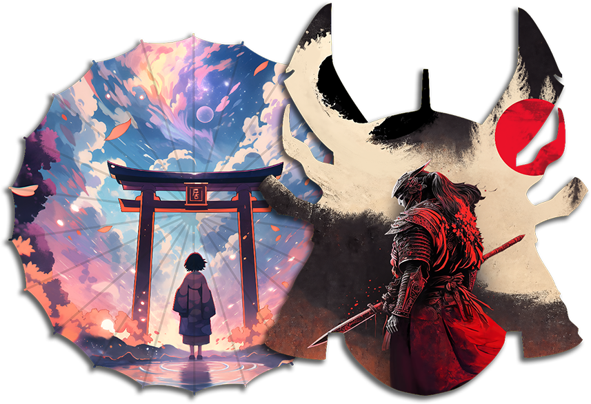 image représentant ombrelle chinoise : Mystical Shôji et casque samouraï : Red Moon